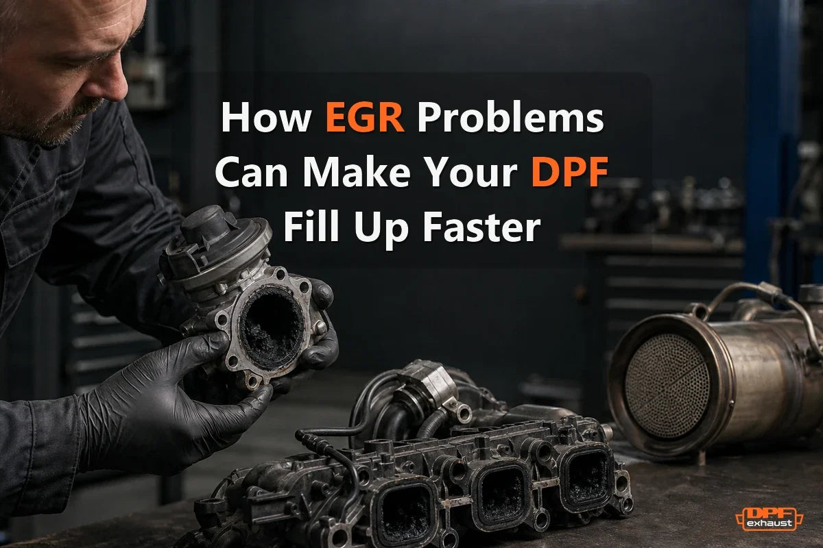 Carbon buildup around a diesel EGR component linked to faster DPF soot loading