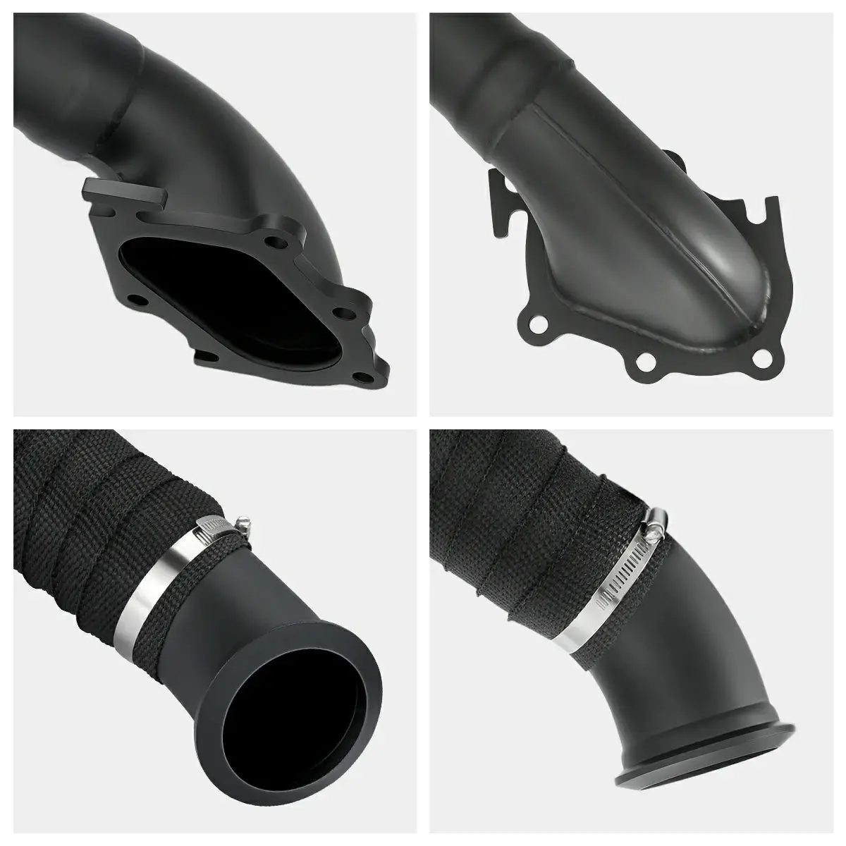 LB7 Duramax 3 inch downpipe flange and heat wrap detail views