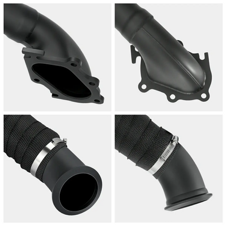 LB7 Duramax 3 inch downpipe flange and heat wrap detail views