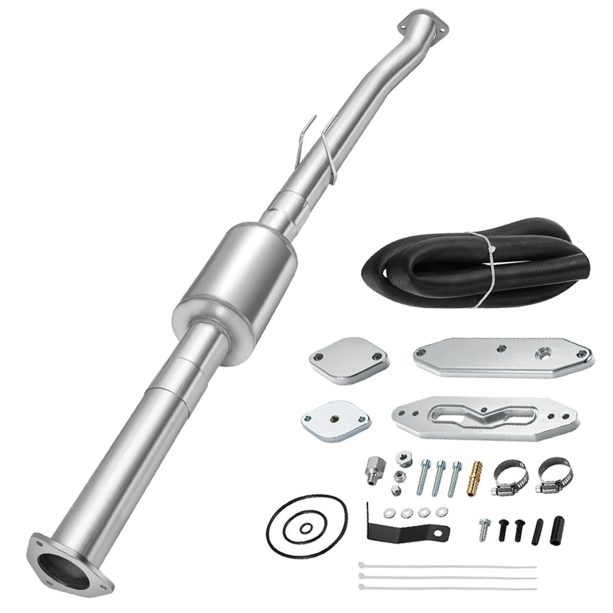 2011-2014&2017-2019 / Silver Flow Through Plate / 4" DPF Race w/Muffler configuration of DPF/EGR Delete Kit for 2011-2024 Ford F250/F350/F450 6.7L.