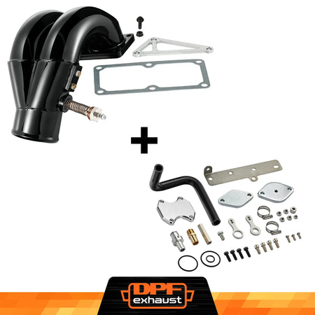 Black 3.5 inch intake manifold with silver EGR plates for 2010-2018 Ram 6.7L Cummins