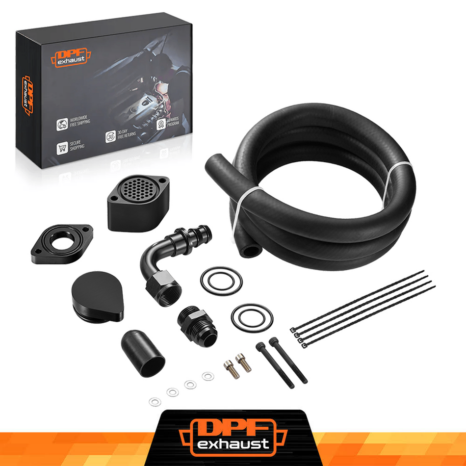 CCV Reroute Kit for 2011-2025 6.7L Powerstroke Ford F250 F350 F450 w/ Internal & External Catch Can Kit, 360 Degree Rotatable Elbow Design