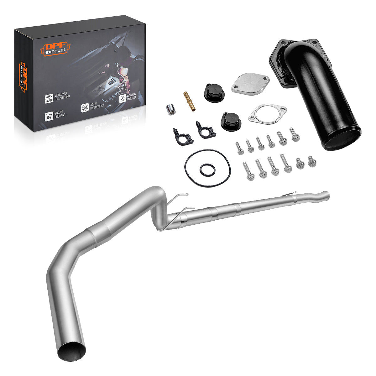 DPF/EGR Delete Kit for 2008-2010 Ford F250/F350/F450 6.4L Powerstroke, Black / 4" Downpipe-Back