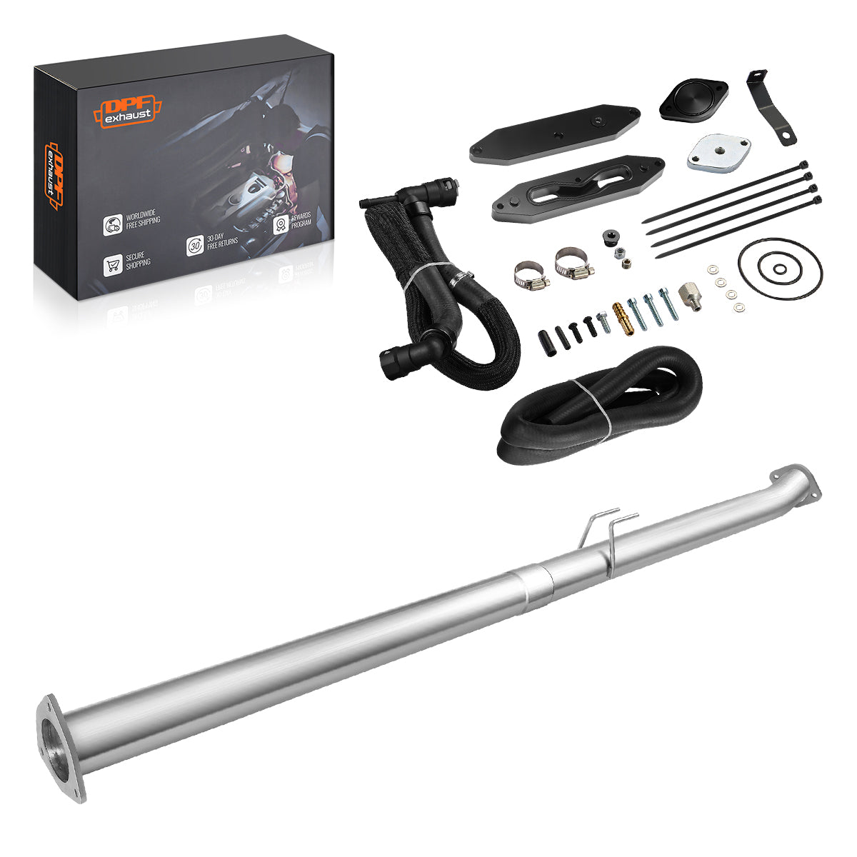 DPF/EGR Delete Kit for 2011-2024 Ford F250/F350/F450 6.7L Powerstroke, 2015-2016 / Black Flow Through Plate / 4" DPF Race