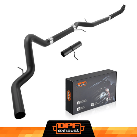 Car exhaust system with DPFexhaust packaging on a white background
