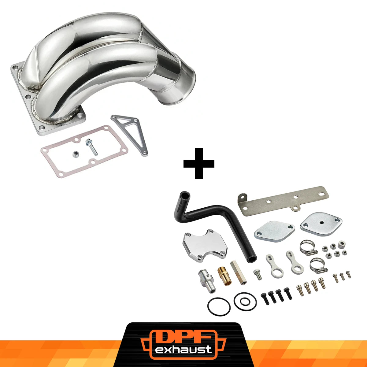 Polished 3.5 inch intake manifold and EGR kit from side angle for 2010-2018 Ram 6.7L Cummins