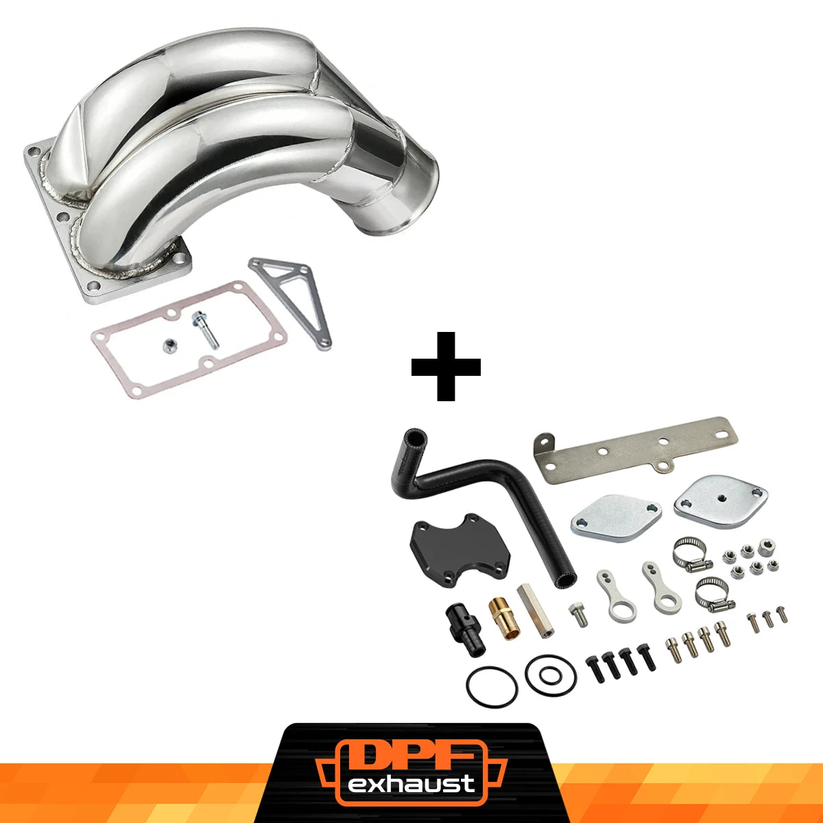 Polished 3.5 inch intake manifold and EGR kit from upper angle for 2010-2018 Ram 6.7L Cummins
