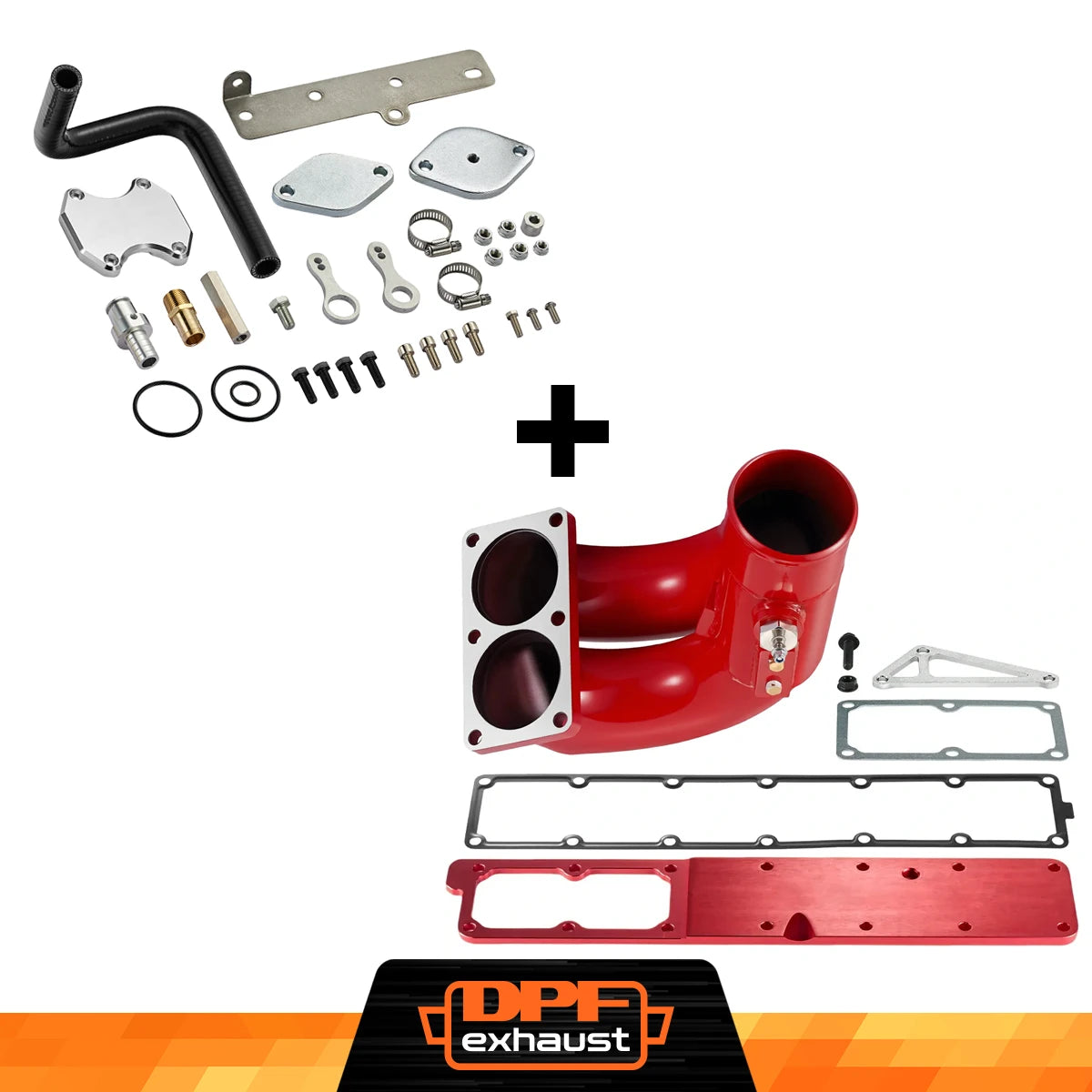 Red intake manifold, grid-heater delete plate and EGR kit for 2010-2018 Ram 6.7L Cummins