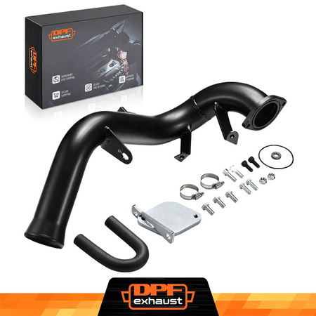 Car exhaust system with accessories and DPFexhaust packaging on a white background