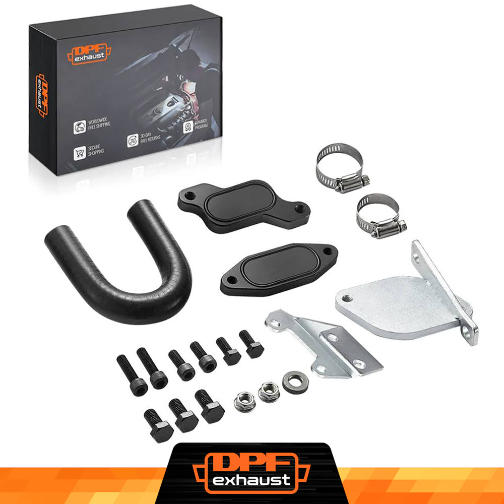 DPFexhaust automotive parts set with packaging on a white background